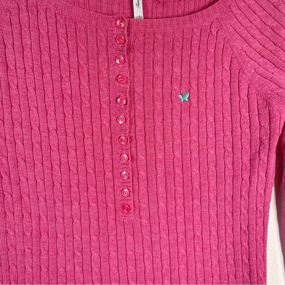 Aeropostale 90s Fitted Cable Knit Pink Sweater Pullover Rounded Neck Pink - Picture 2 of 7